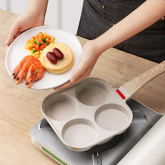 Versatile Non-Stick Four-Hole Breakfast Pan: Ideal for Eggs, Burgers, and Pancakes