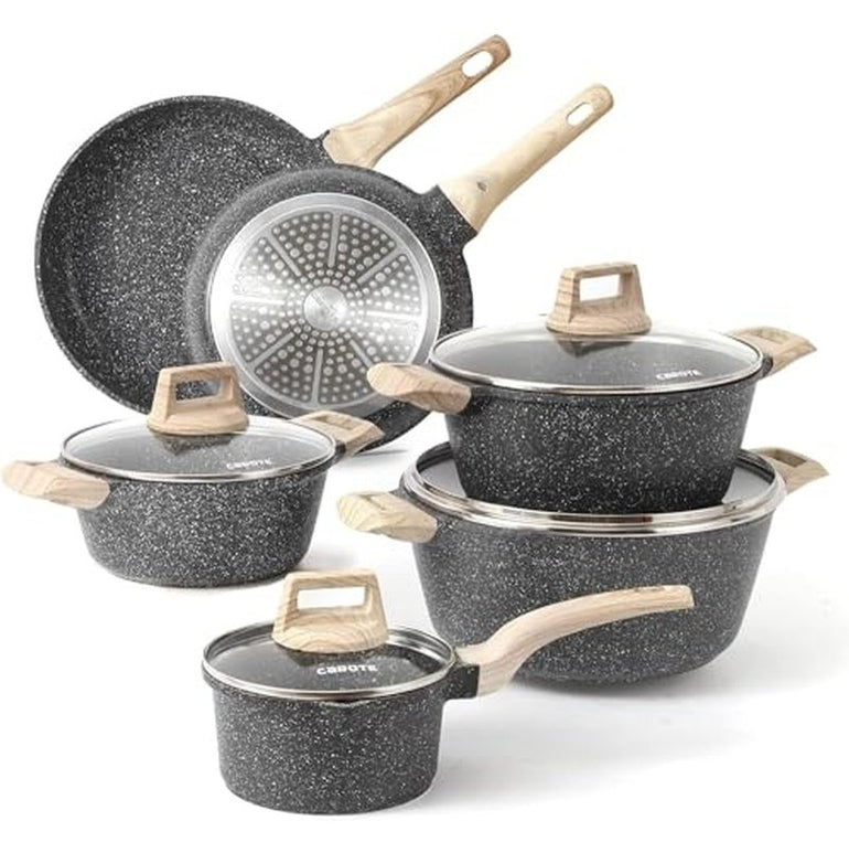White Granite Induction Cookware, Non Stick Cooking Set,