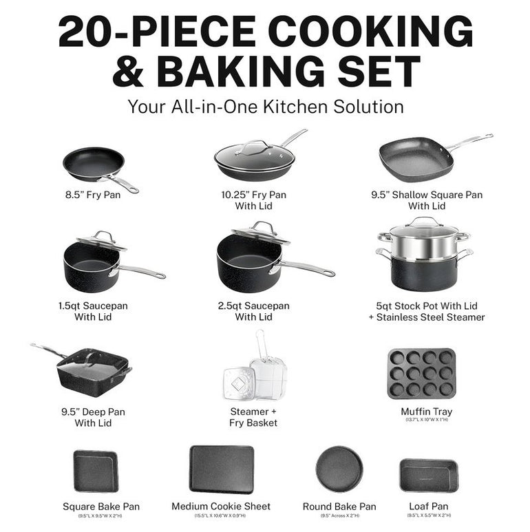 Blue 20-Piece Nonstick Cookware Set - Complete Kitchen Cookware Set with Lids + Bakeware