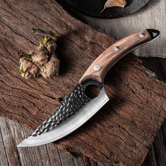 Handmade Forged Butcher Knife: 5.5'' High Clad Steel, Leather Cover
