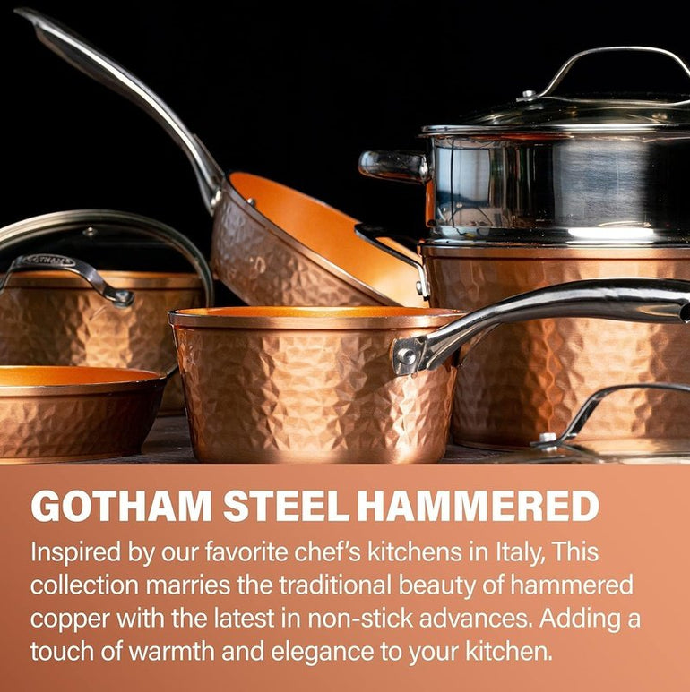 Gotham Steel Hammered 15-Piece Ceramic Non-Stick Cookware Set - Non-Toxic