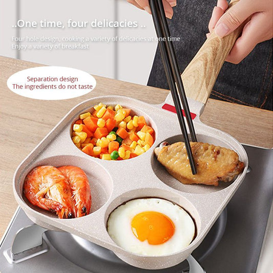 Versatile Non-Stick Four-Hole Breakfast Pan: Ideal for Eggs, Burgers, and Pancakes
