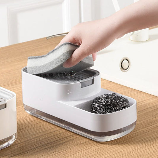Manual Soap Dispenser: Kitchen Dishwashing Liquid Dispenser with Sponge Storage Box