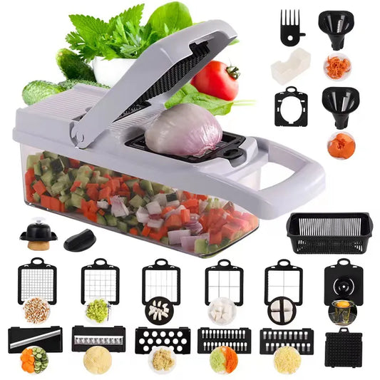 Vegetable Slicer Set: Multi-Purpose Cutter, Chopper, Shredder, with Basket