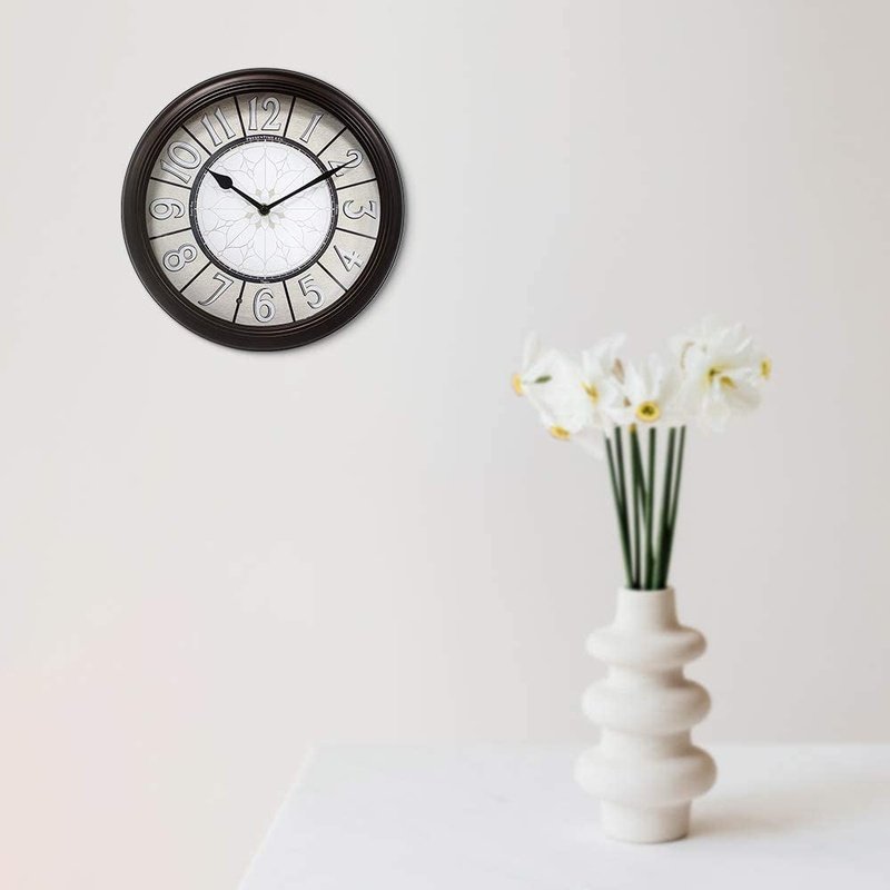 & Co 12.6" Luminous Wall Clock, Silent No Ticking, Oil Rubbed Bronze Finish, Lighted Clock with Smart Sensor to Turn On/Off Lights in Low/Bright Light, Night Light