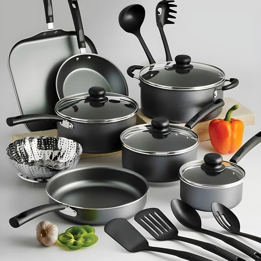 18-Piece Non-Stick Cookware Set with Silicone Handle, Dishwasher and Oven Safe