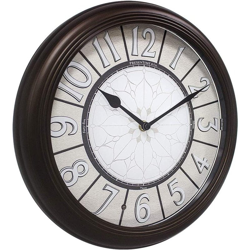& Co 12.6" Luminous Wall Clock, Silent No Ticking, Oil Rubbed Bronze Finish, Lighted Clock with Smart Sensor to Turn On/Off Lights in Low/Bright Light, Night Light